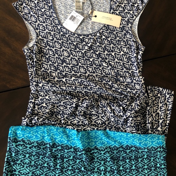 Ivory, Navy, Teal Studio M Tie/ Wrap Dress! - Picture 4 of 7